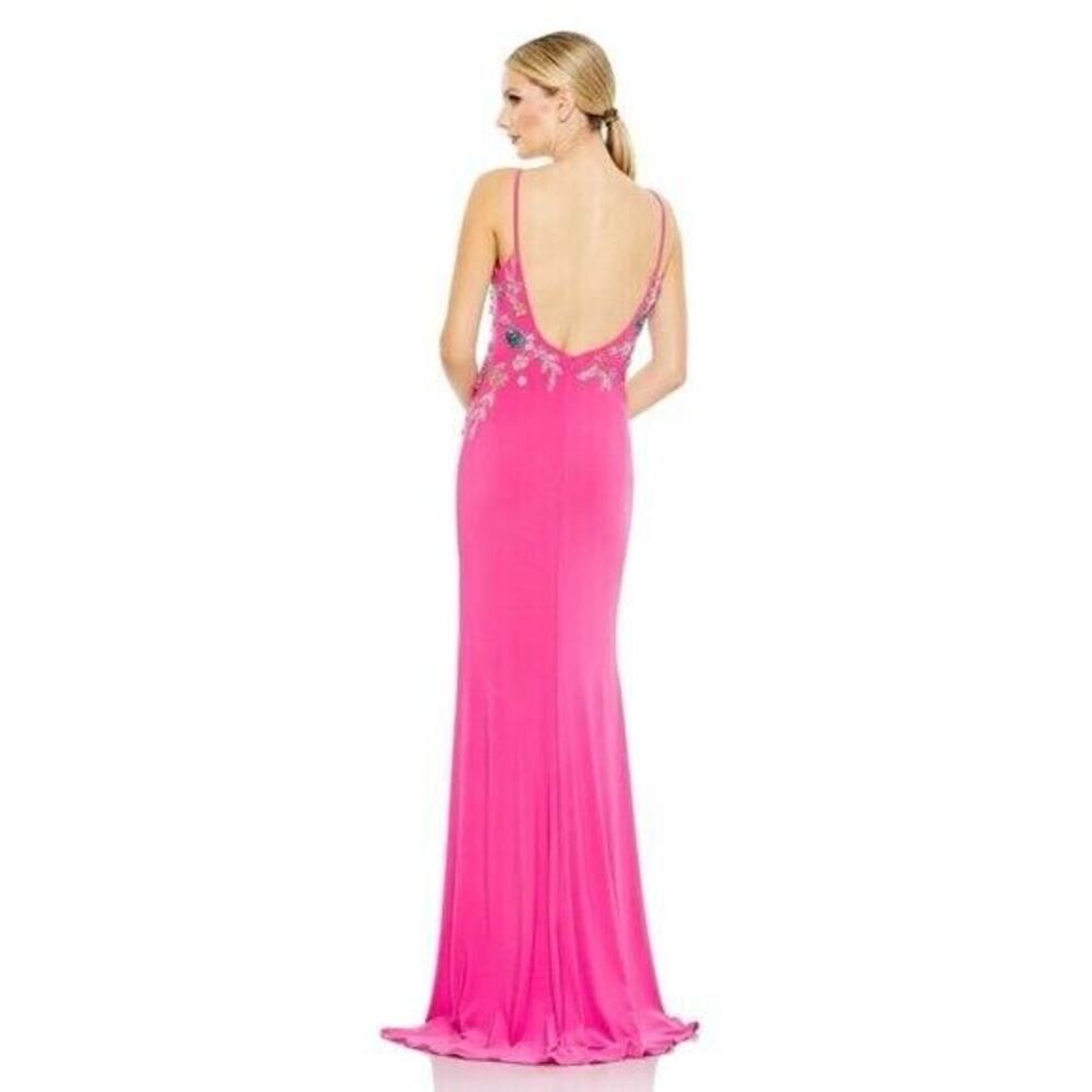 Mac Duggal 42006 Pink Jersey Maxi Gown‎ Stretch Floral Crystal Embellished - Picture 2 of 5